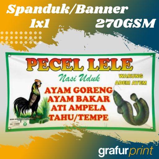 Banner Flexy 270 ukuran 1x1 meter Finishing Mata ayam